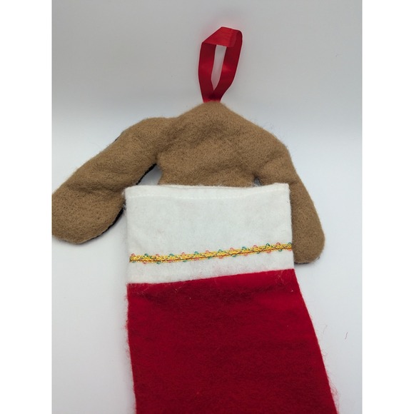 Vintage Brown Dog Puppy Classic Red Christmas Stocking Felt 17" 1980s - Picture 5 of 8